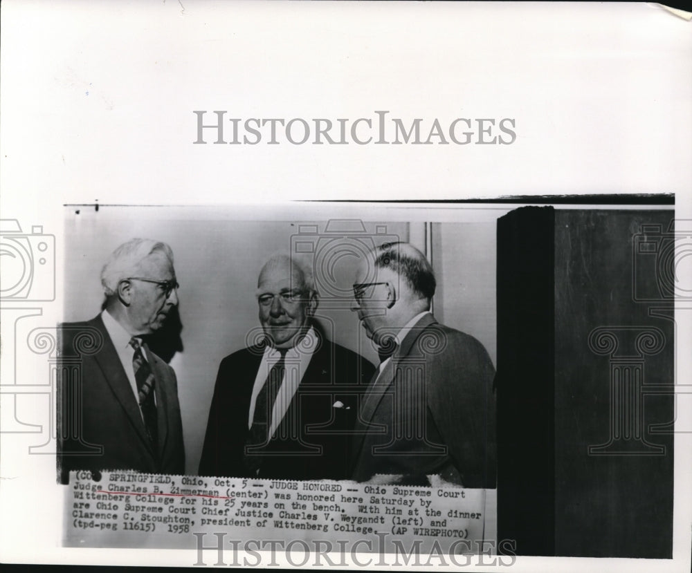 1958 Press Photo Ohio Supreme Court Judge Charles Zimmerman, Weygand &amp; Stoughton - Historic Images