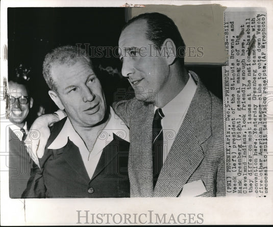 1954 Press Photo B. Veeck and H. Greenberg Look Friendly at the Nat'l Convention - Historic Images