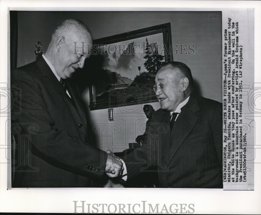 1960 Press Photo Yoshida shake hands with Pres. Eisenhower at the White House - Historic Images