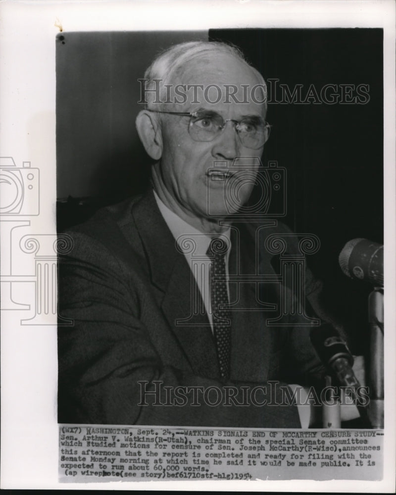 1954 Senator Arthur Watkins chairman of special senate committee - Historic Images