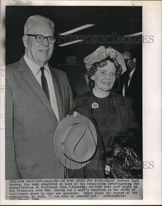 1964 Press Photo Chief Justice Earl Warren, his task completed as head - Historic Images