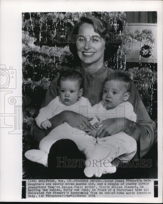 1951 Actor James Stewart's Twin Daughters with their mom, Gloria - Historic Images