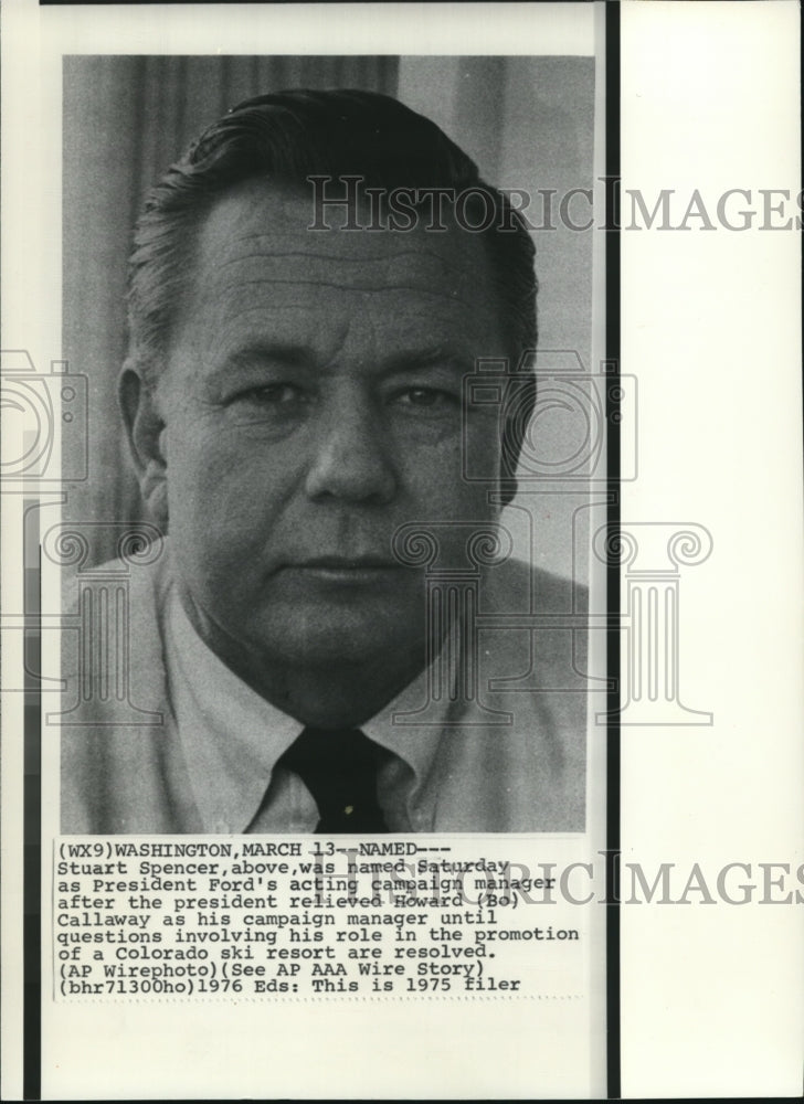 1976 Press Photo Stuart Spencer, Pres. Ford&#39;s acting campaign manager - Historic Images