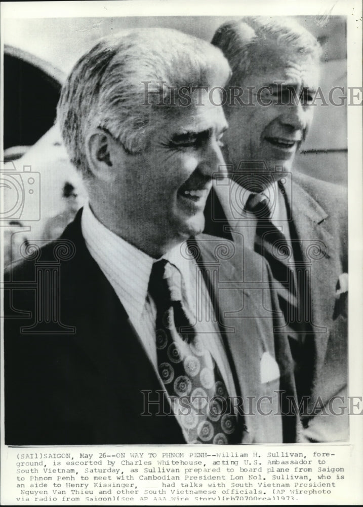 1973 Press Photo William H. Sullivan on his way to Phnom Penh - Historic Images