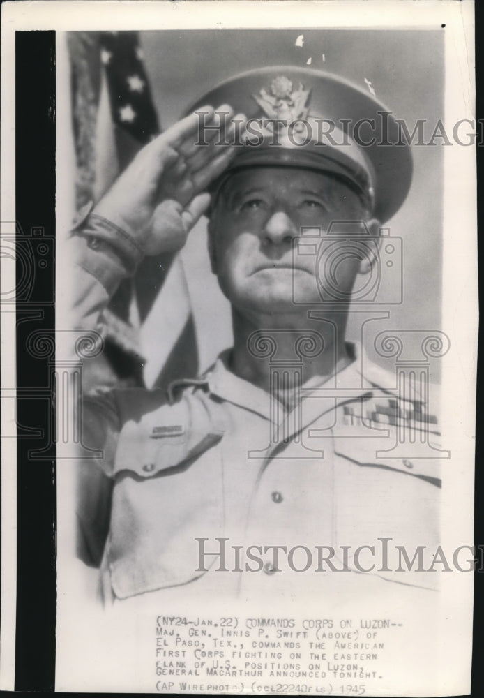 1945 Press Photo Maj. Gen. Innis P. Swift commands the American First Corps - Historic Images