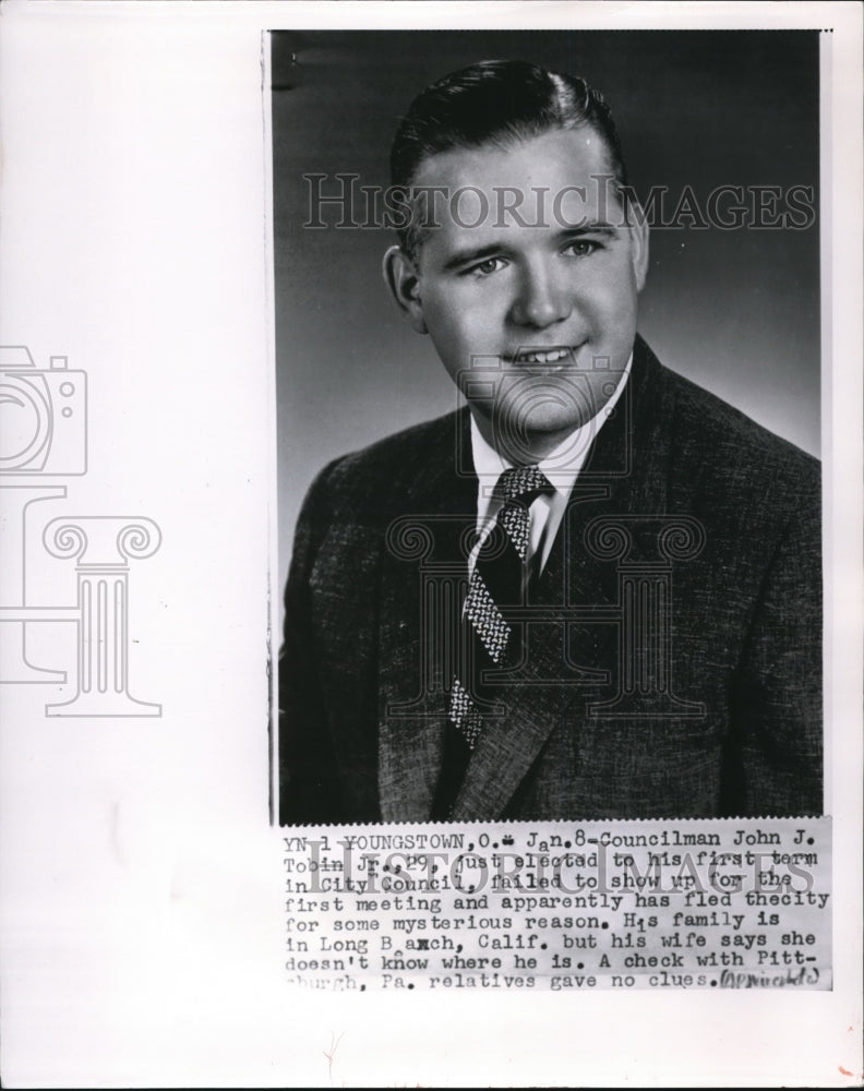 1958 Press Photo  John J, Tobin Jr. Failed to Show Up for the First Meeting - Historic Images