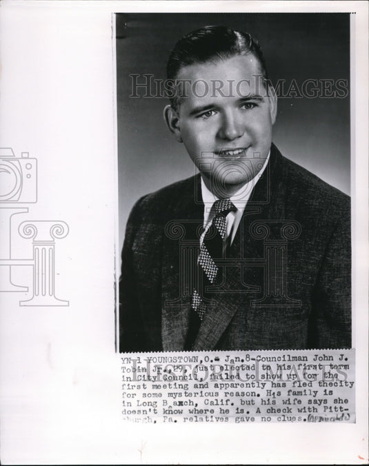 1958 Press Photo  John J, Tobin Jr. Failed to Show Up for the First Meeting - Historic Images