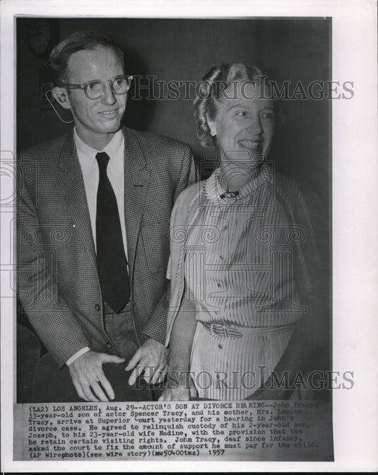 1957 Press Photo Spencer Tracy and Mrs.Louise Tracy Arrives at Superior Court - Historic Images