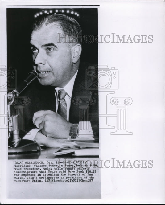 1957 Press Photo Wallace Tudor, a sears official, testifies - Historic Images