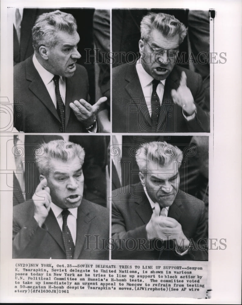 1961 Press Photo Soviet delegate, Semyon K. Tsarapkin, tries to line up support - Historic Images