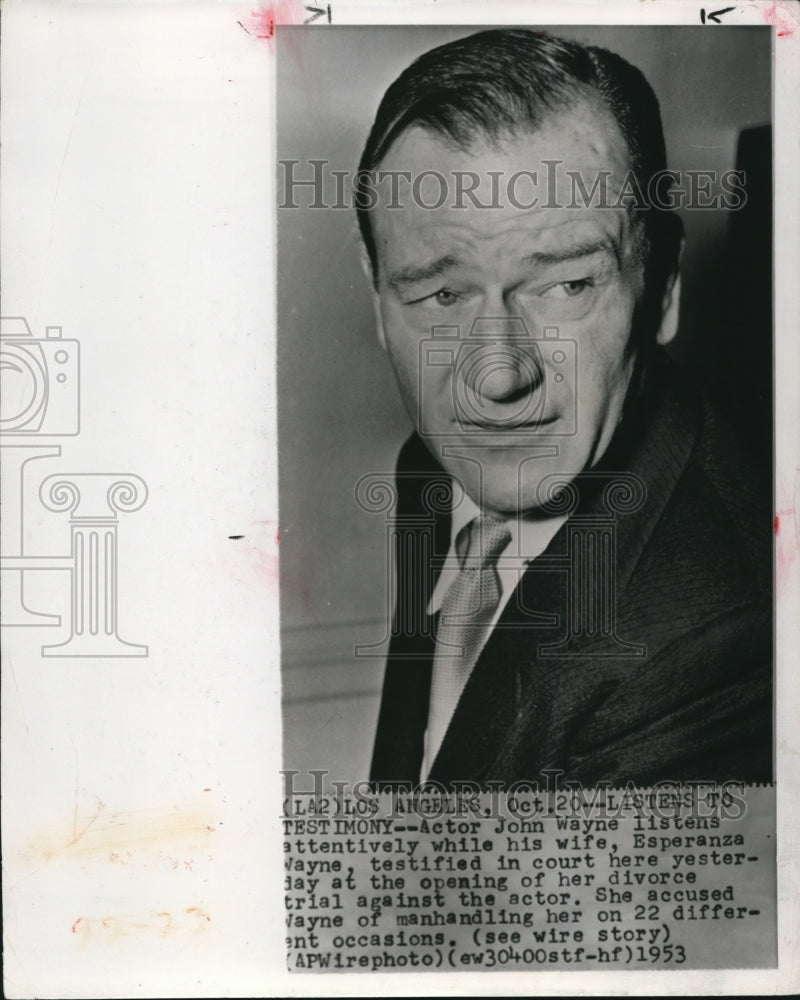 1989 Press Photo Actor John Wayne at his divorce trials - Historic Images