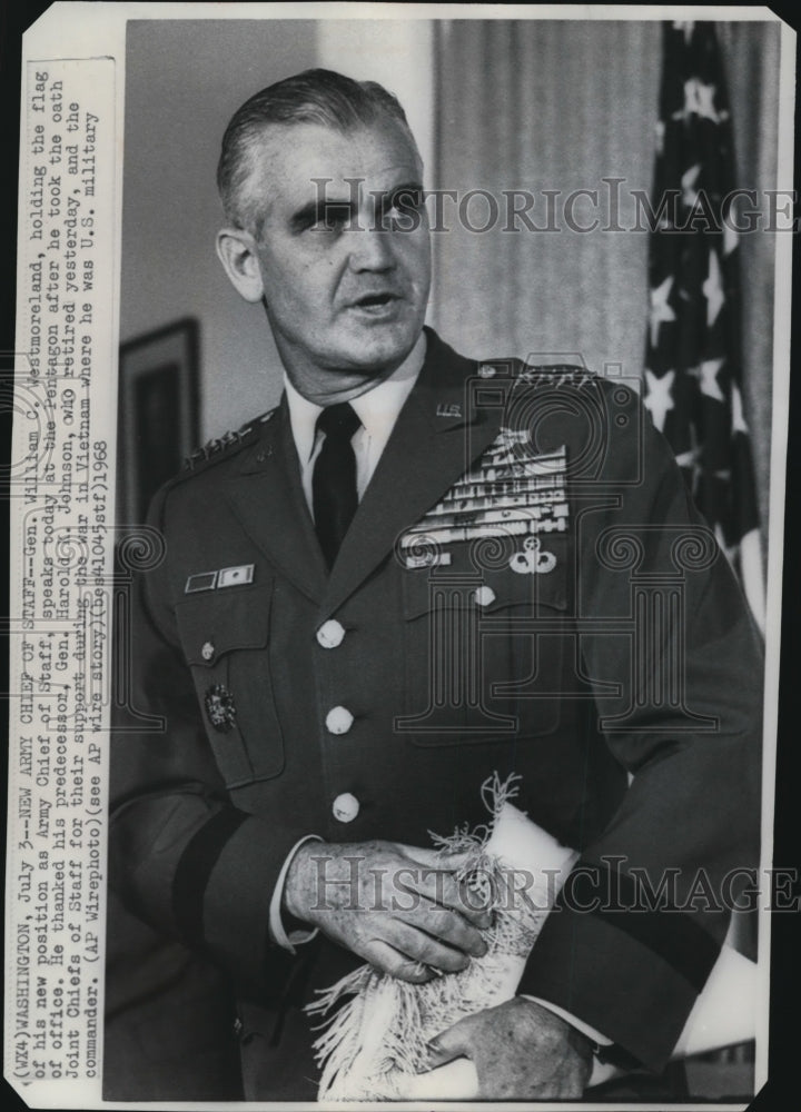 1968 Press Photo Army Chief of Staff, General William Westmoreland - Historic Images