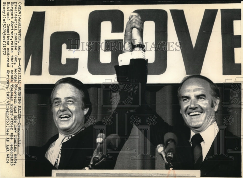 1972 Press Photo Presidential nominee Se. McGovern &amp; running mate Sargent Shiver - Historic Images