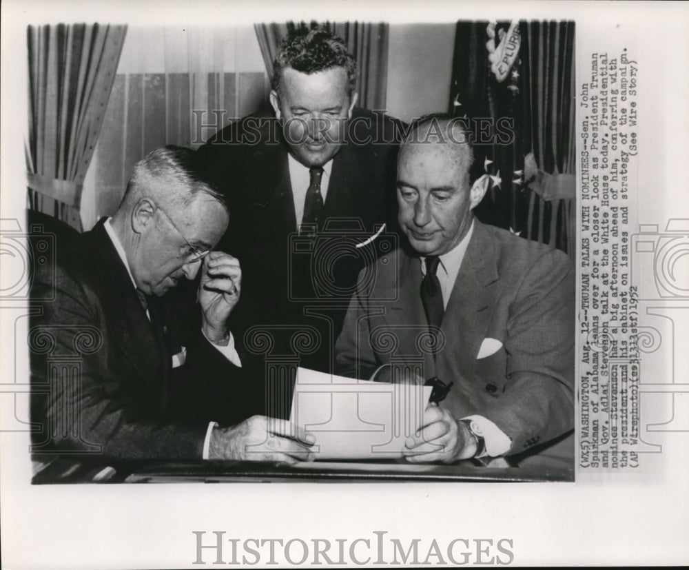 1952 Pres.Harry Truman, Gov. Adlai Stevenson and Sen.John Sparkman - Historic Images