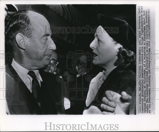 1952 Press Photo Gov Adlai Stevenson & Ex-Representative Helen Gahagan Douglas - Historic Images