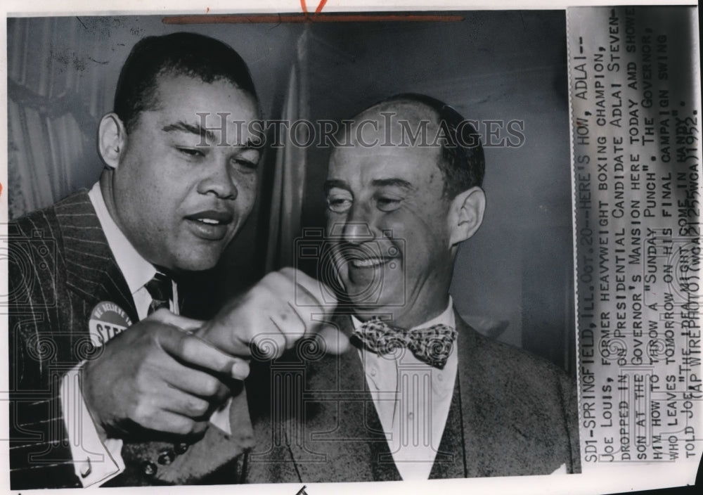 1952 Press Photo Adlai Stevenson with Heavyweight Boxing Champion Joe Louis - Historic Images