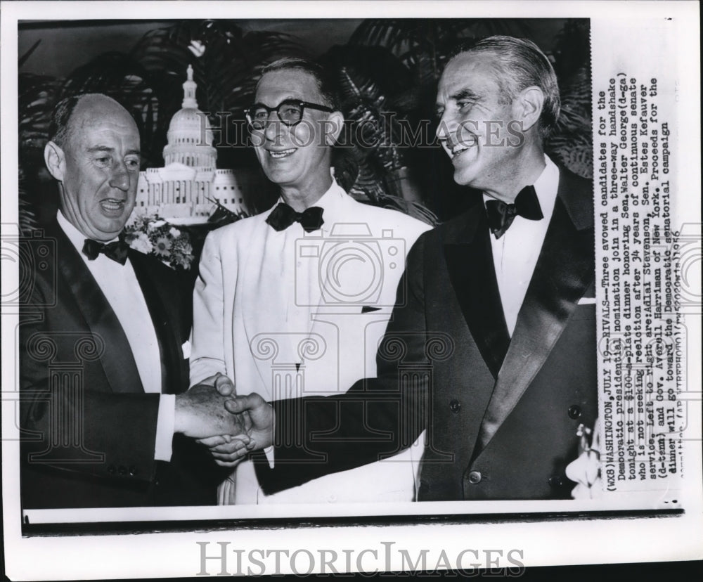 1956 Press Photo Adlai Stevenson, Sen.Este Kefauver and Gov.Averell Harriman. - Historic Images