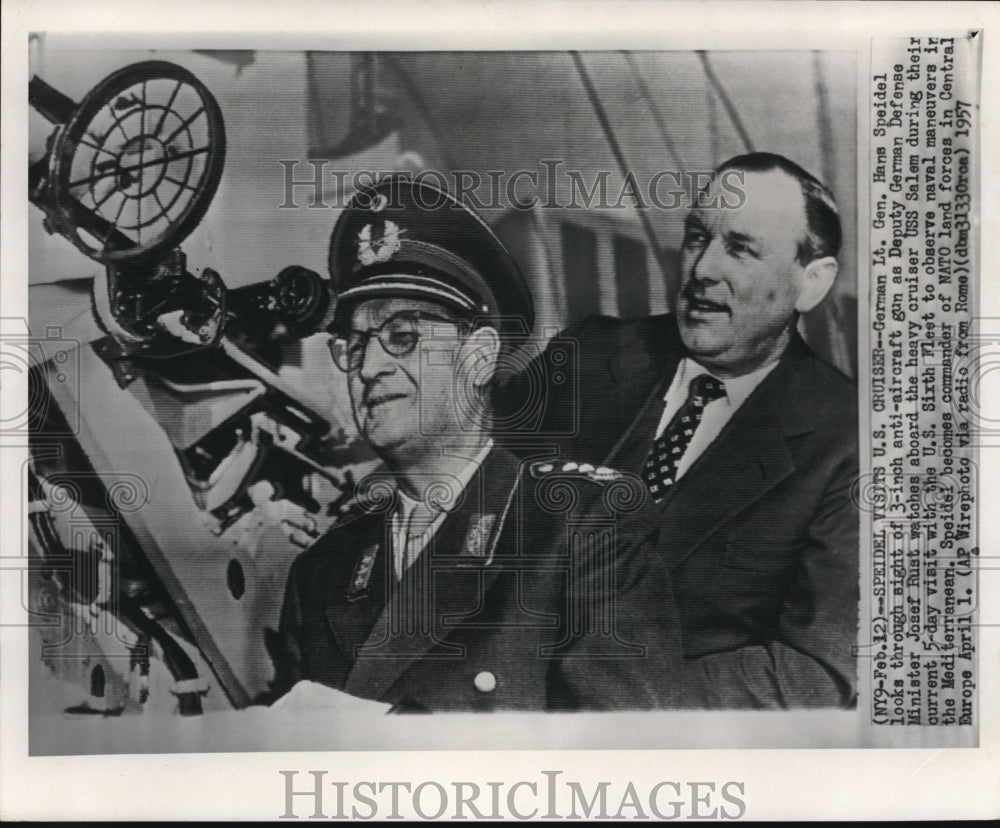 1957 Press Photo Speidel visits US cruiser with the US Sixth fleet - Historic Images