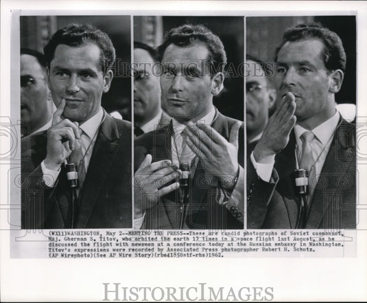 1962 Press Photo Maj. Titov meet the press at Russian Embassy in Washington - Historic Images