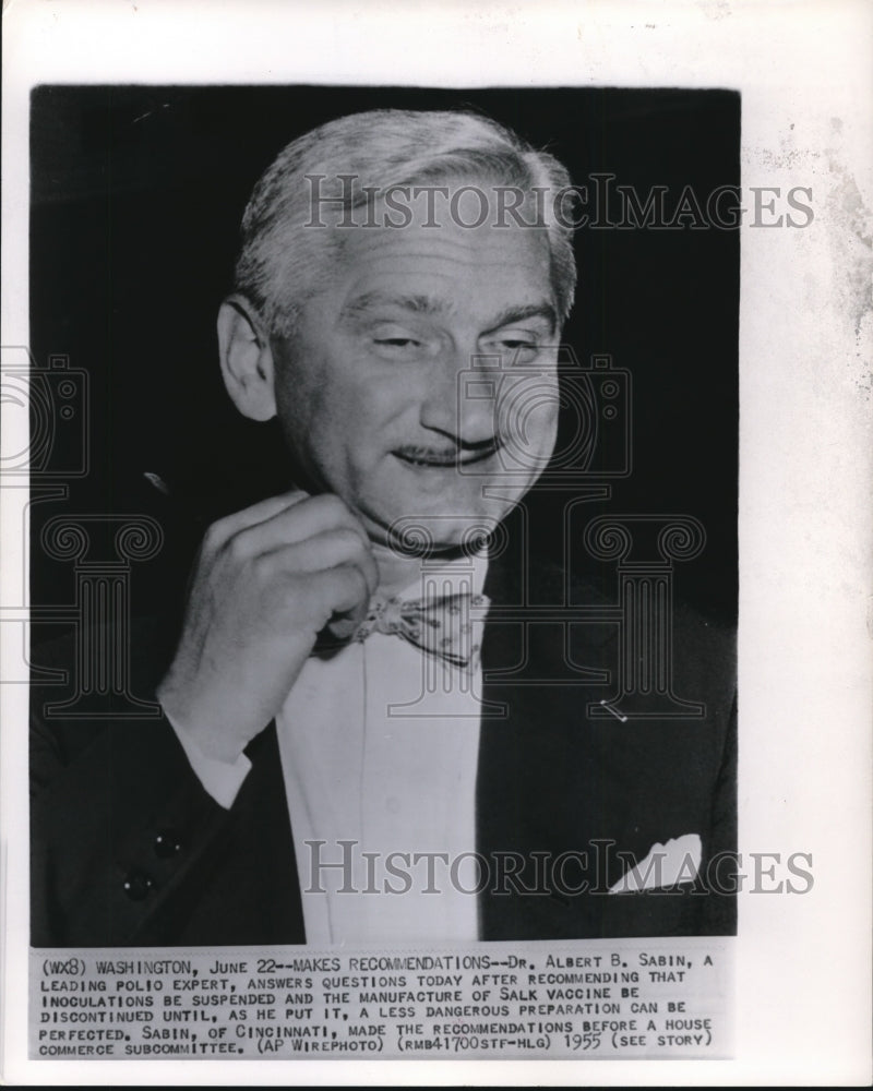 1955 Press Photo Dr. Sabin makes recommendations in house commerce subcommittee - Historic Images