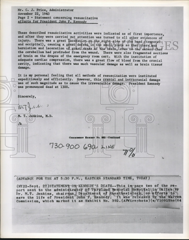 1964 Press Photo Statement on Kennedy&#39;s Death from Parkland Memorial Hospital - Historic Images