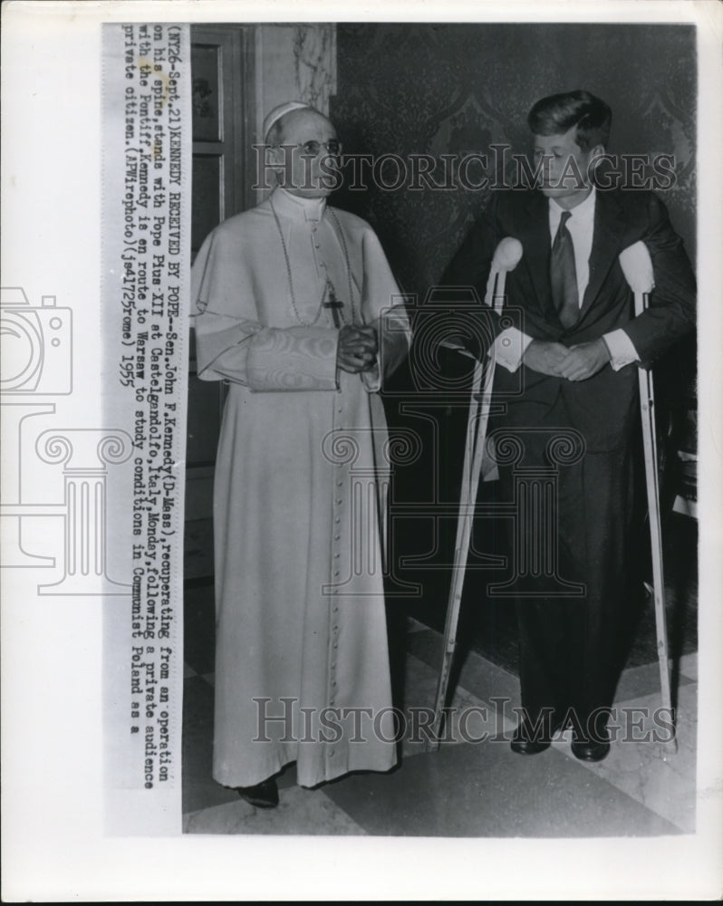 1955 Press Photo Sen. Kennedy with Pope Pius XIII at Castelgandolfo, Italy - Historic Images