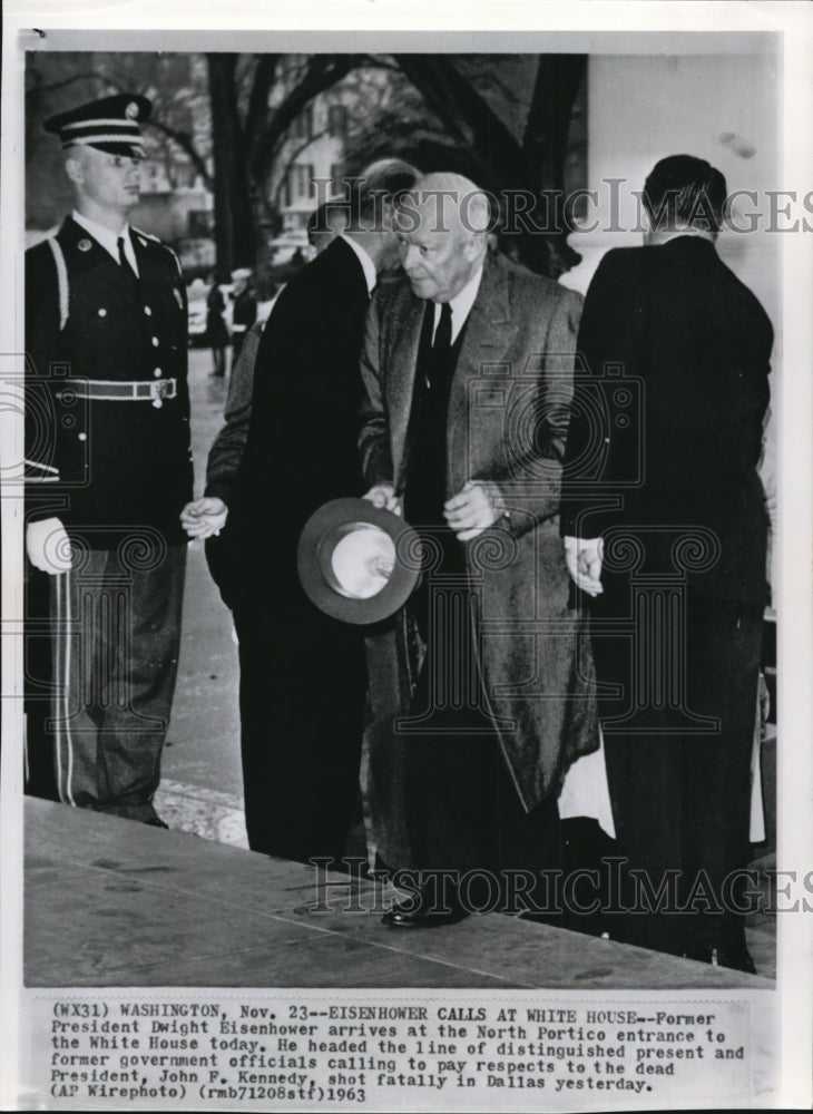 1963 Press Photo Eisenhower at White House to pay respects to dead Pres. Kennedy - Historic Images