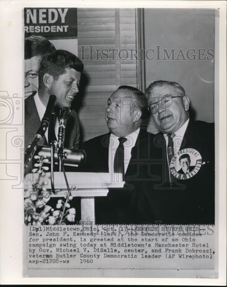 1960 Press Photo SenJohn F.Kennedy with M.V.Disalle and Franks Dobroszi at Ohio - Historic Images