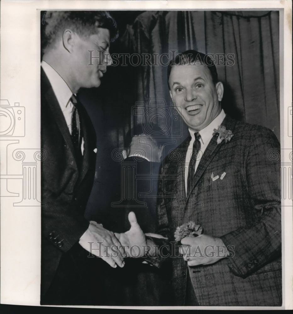 1962 Press Photo Charles Meek Shook Hands With Guest Speaker Pres.Kennedy - Historic Images