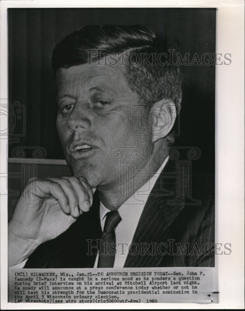 1960 Press Photo Sen.John F.Kennedy in a Serious Mood During Interview - Historic Images