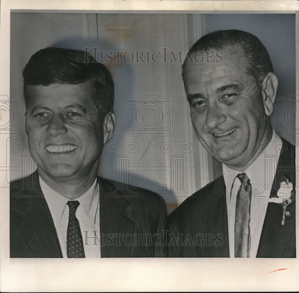 1960 Press Photo SenJohn F.Kennedy and Lyndon B.Johnson Make a Happy Pair - Historic Images