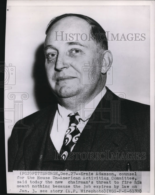 1947 Press Photo Ernie Adamson, counsel for the House Un American Commission - Historic Images