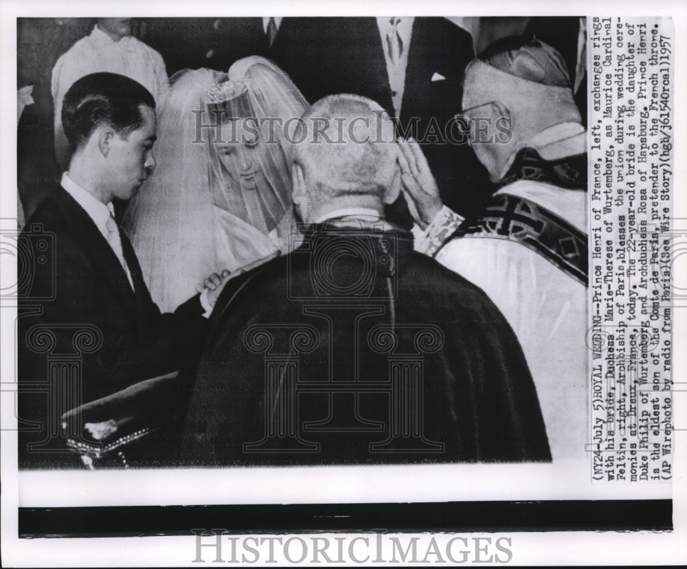 1957 Prince Henri of France with his bride Duchess Marie Therese - Historic Images