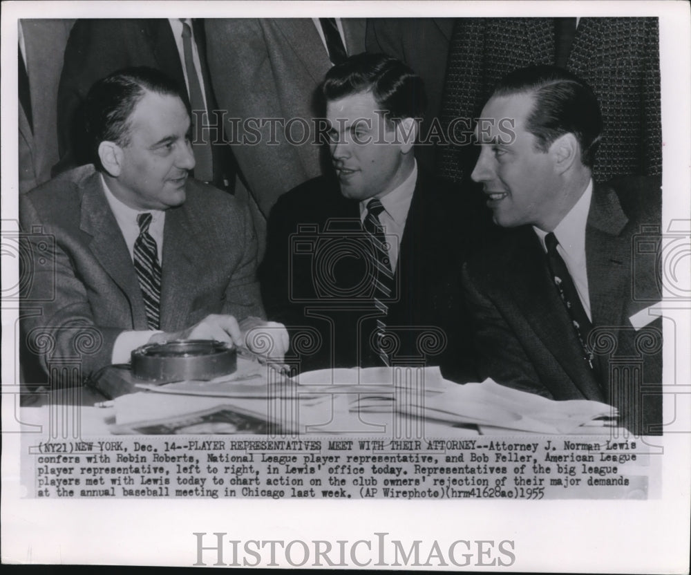 1955 Press Photo Player Representatives meet with their attorney - Historic Images