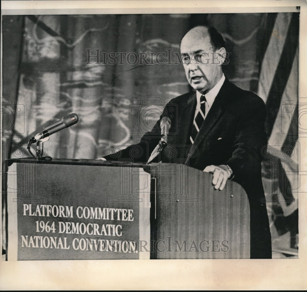 1964 Press Photo Adlai Stevenson addresses the platform committee - Historic Images