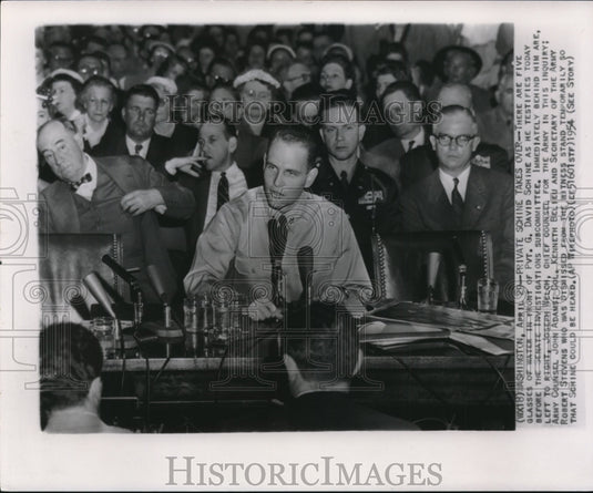 1954 Press Photo There are five glasses of water in front of Pvt. G. David - Historic Images