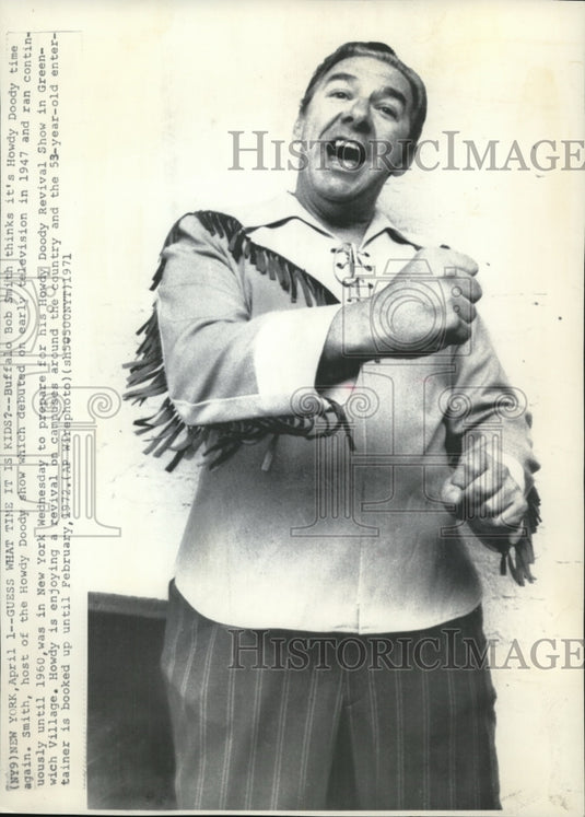 1971 Wire Photo Buffalo Bob Smith host of the Howdy Doody Show. - cvw08122 - Historic Images