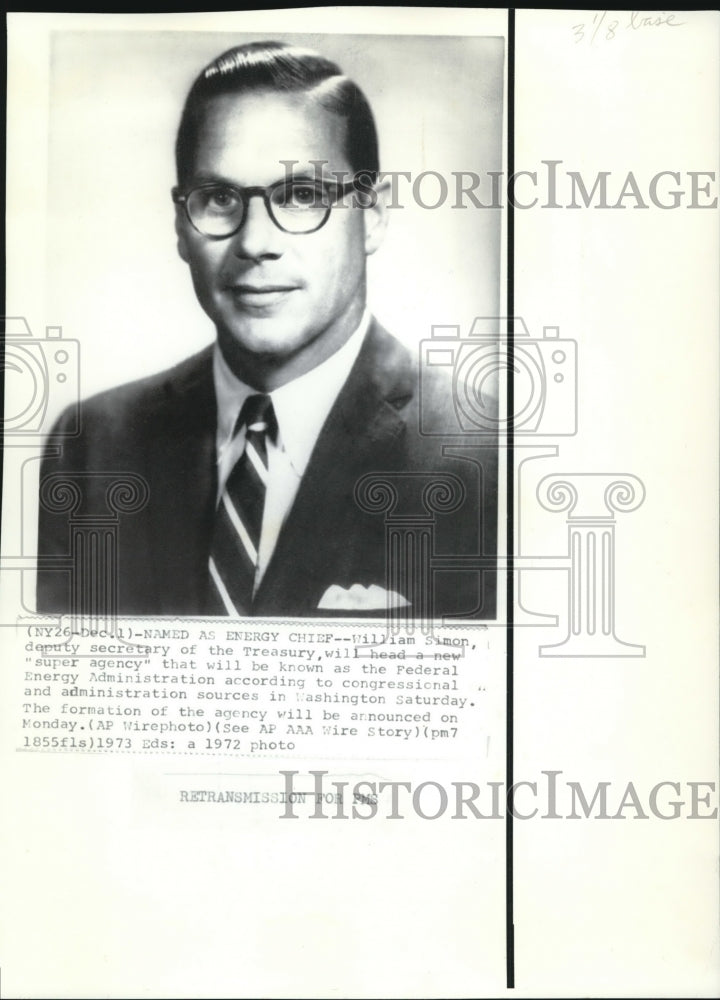 1972 Press Photo William Simon will head a new &quot;super agency&quot; that will be known - Historic Images