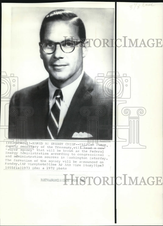 1972 Press Photo William Simon will head a new "super agency" that will be known - Historic Images