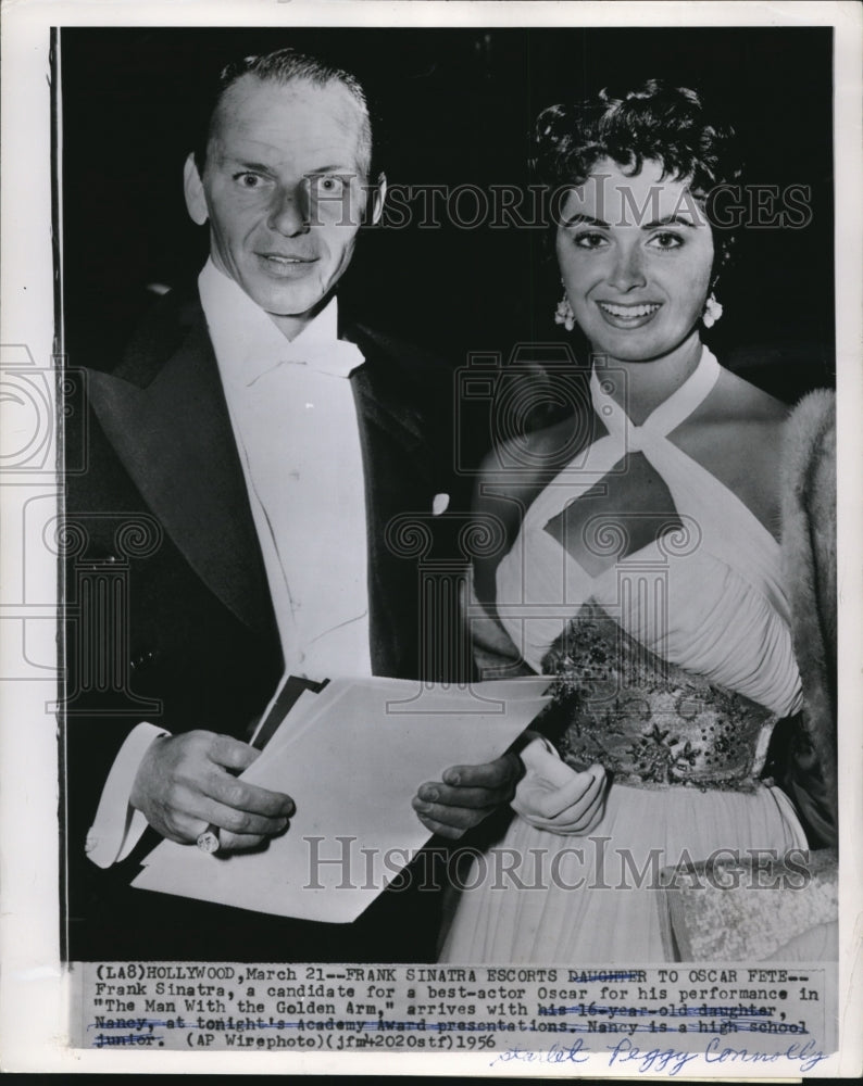 1956 Press Photo Actor Frank Sinatra with a candidate starlet Peggy Connolly - Historic Images