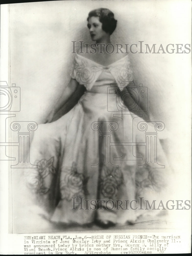 1939 Press Photo Jane Wheeler Irby &amp; Prince Alexis Obolensky II engagement - Historic Images