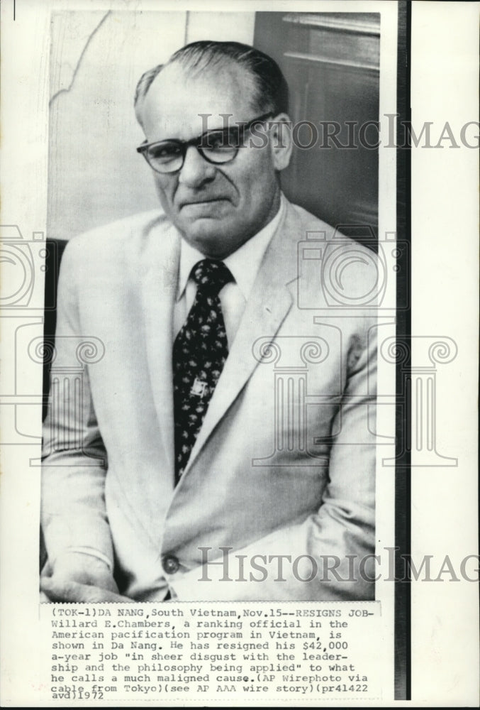 1972 Wire Photo Willard Chambers,official in the American program in Vietnam - Historic Images