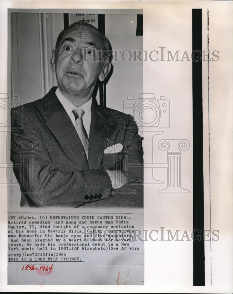 1964 Press Photo Retired comedian Eddie Cantor - Historic Images