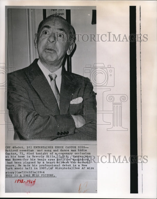 1964 Press Photo Retired comedian Eddie Cantor - Historic Images