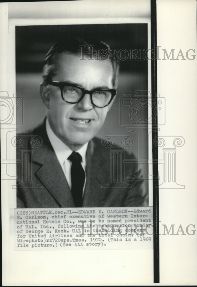 1970 Press Photo CEO of Western International Hotels Co. Edward Carlson - Historic Images