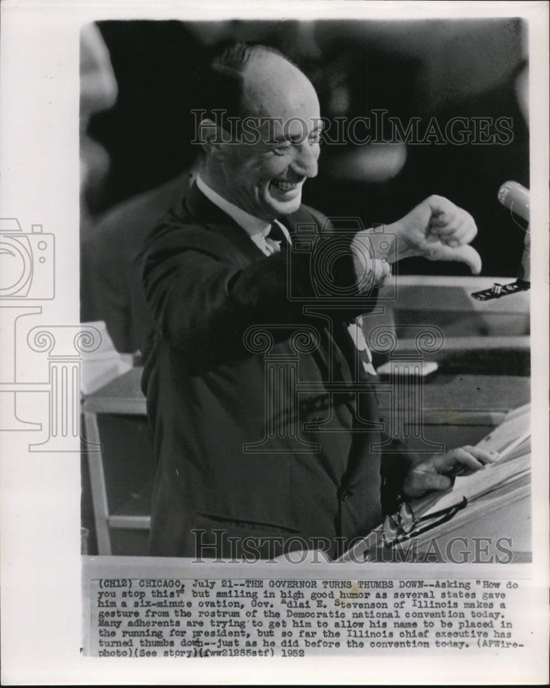 1952 Press Photo Gov. Adlai Stevenson on Democratic national convention - Historic Images