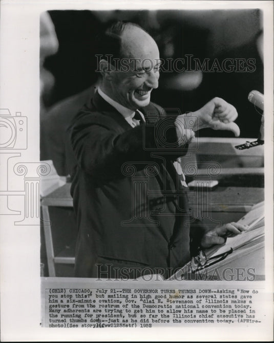 1952 Press Photo Gov. Adlai Stevenson on Democratic national convention - Historic Images