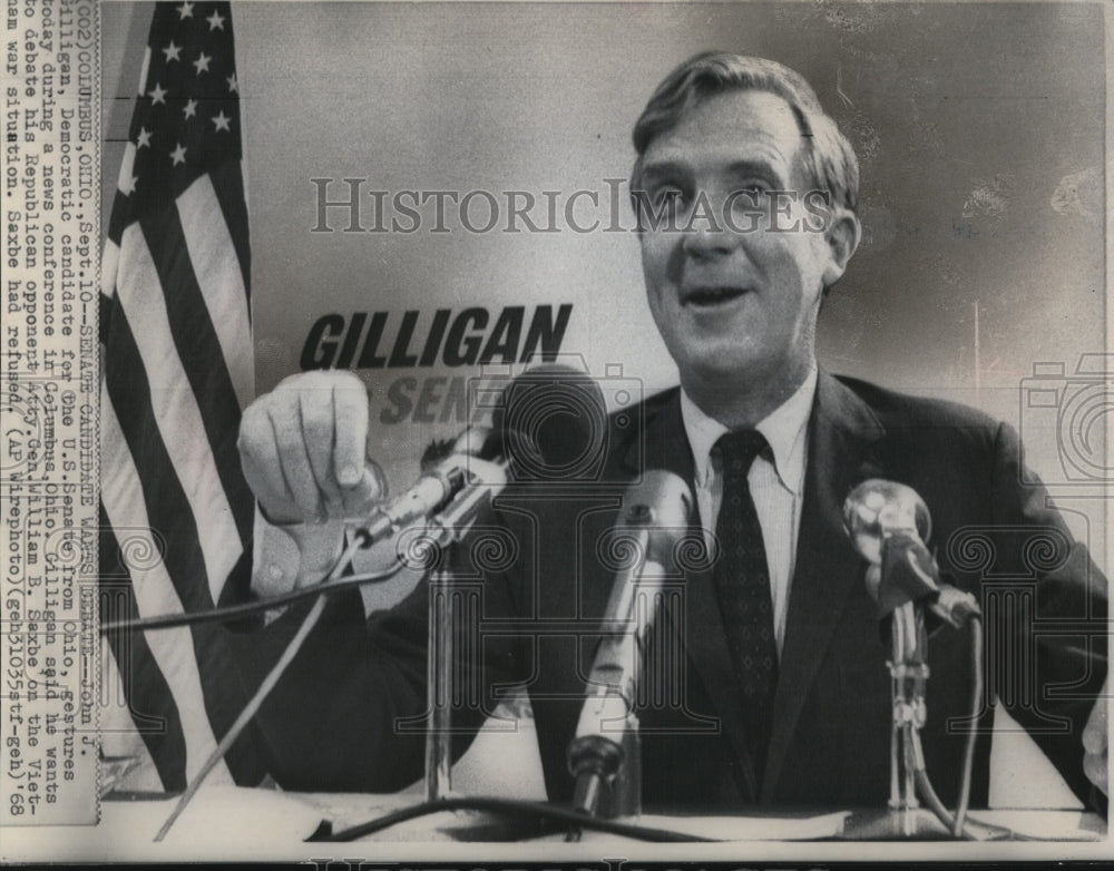 1968 Press Photo Senate Democratic candidate, John J. Gilligan - Historic Images