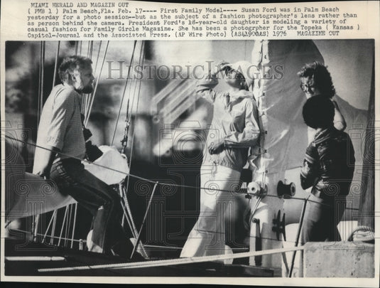 1976 Press Photo Susan Ford models casual fashion for Family Circle Magazine - Historic Images