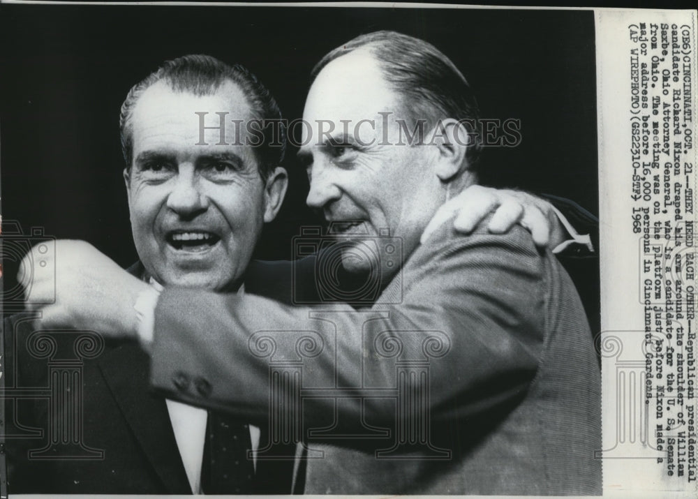 1968 Press Photo Nixon made major address with Saxbe in Cincinnati Gardens - Historic Images